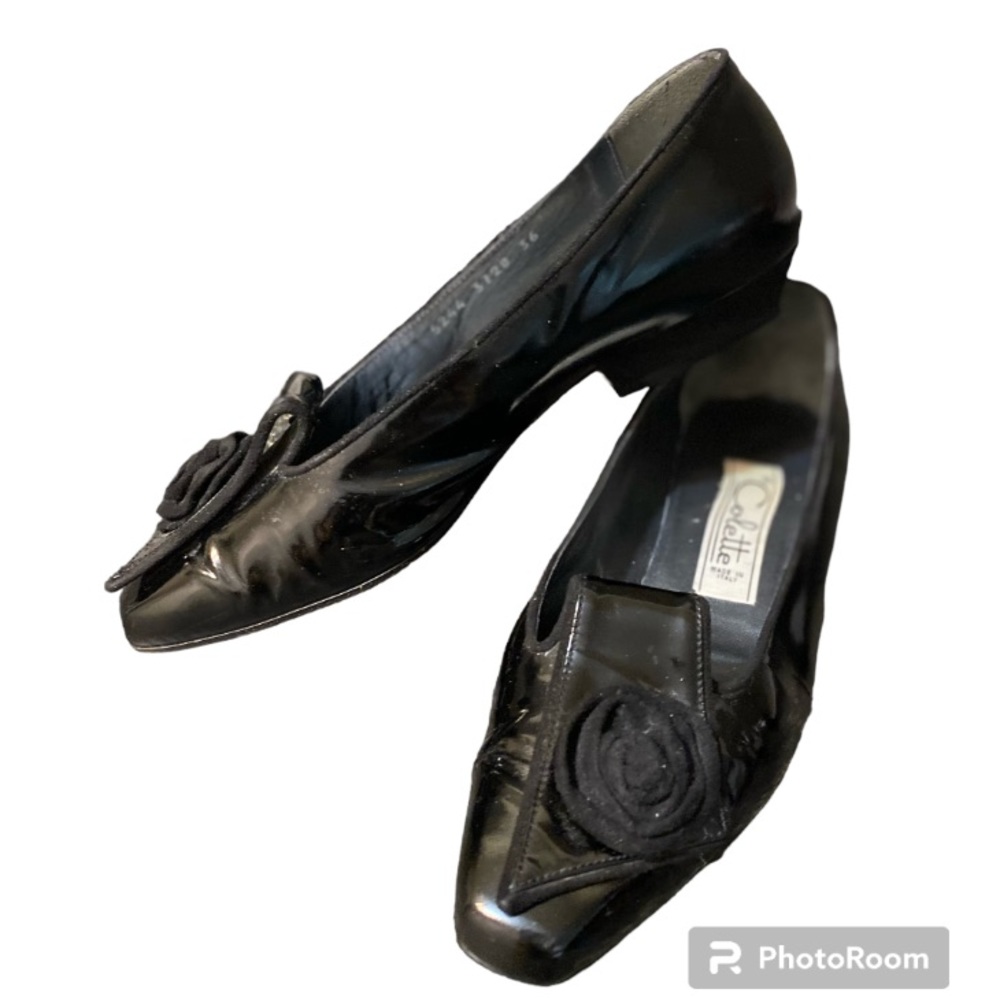 COLETTE Italian Made Black Patten Heel Loafers Shoes Size  6